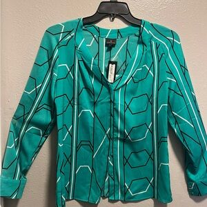 Worthington Peacock Green Aspen Long Sleeve Button Up Blouse Size Medium